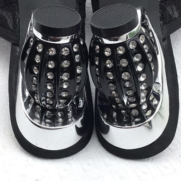 Platinum Collection by Jade Black Lace Diamond Heel Mules - Picture 12 of 15